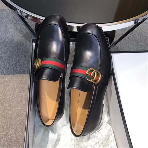 gucci men's leather gg web loafers black